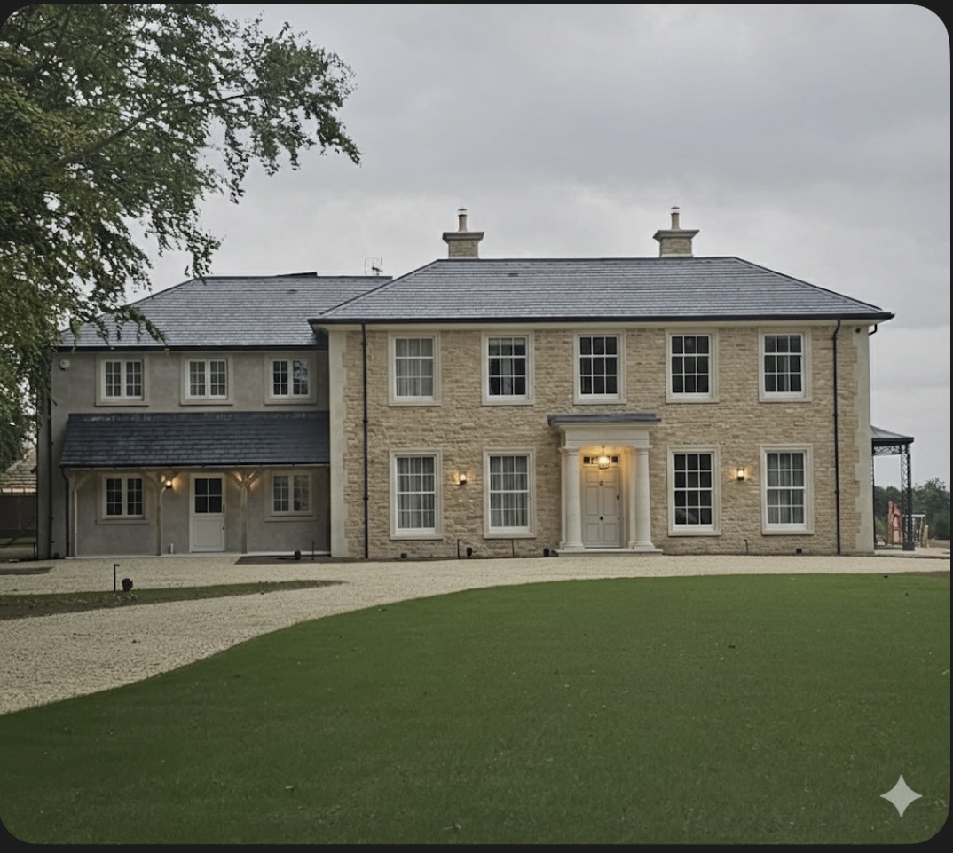 Elegant stone country house with slate roof
